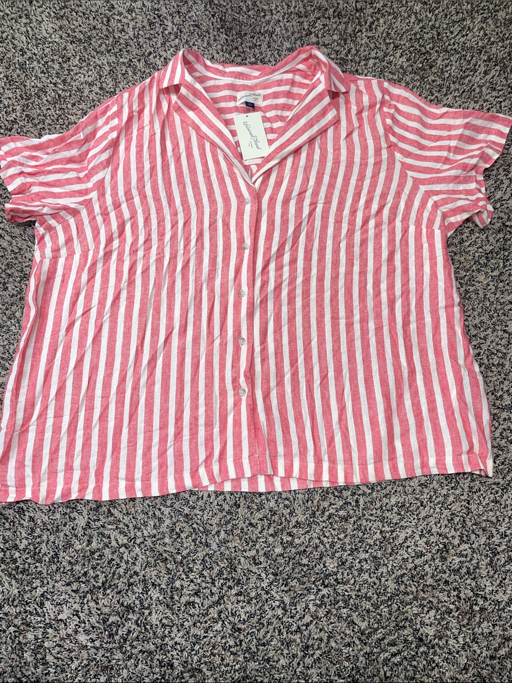 Universal Thread Linen Pink White Striped Short Sleeve Button Shirt Plus 2X NWT - Picture 2 of 5